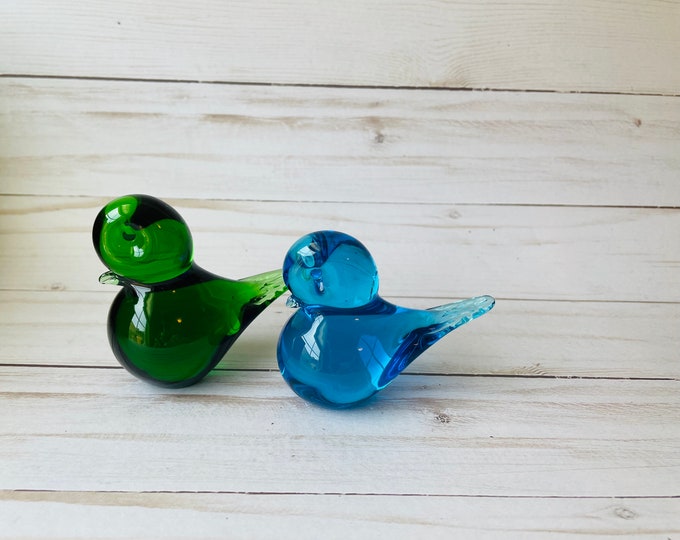 Vintage Glass Bird Figurinegreen Glass Birdblue Glass Bird Etsy