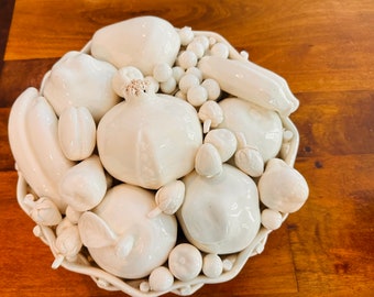 Vintage italienische weiße Keramik Obstkorb--Keramik Obstkorb--Italienische Obst Dekor--Italienische Küche--Keramik Obst Dekor