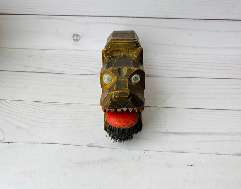 Vintage Carved Tiger Shoe Brush--Vintage Shoe Brush Holder--ARP Badge