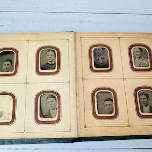 Antique Photo Album--Antique Tintype--Lot Of Mini Photos--Mini Antique Photos