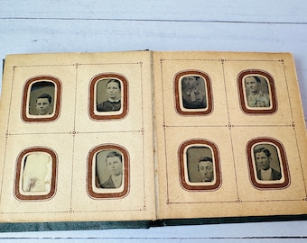 Antique Photo Album--Antique Tintype--Lot Of Mini Photos--Mini Antique Photos