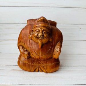 Vintage Carved Wood Buddha--Wooden Happy Buddha