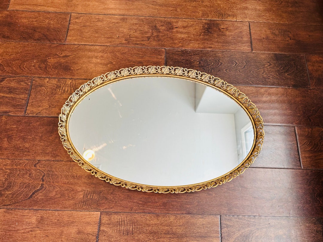 Oval Gold Ormolu Mirrored Vanity Tray Etsy