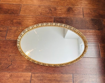 Oval Gold Ormolu Mirrored Vanity Tray