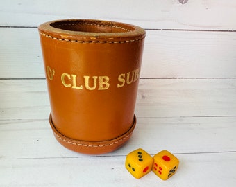 Vintage Brown Leather Dice Box--Liars Dice Leather Box--O'Club Subic Dice Box