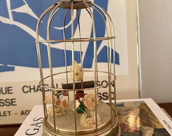 Vintage Brass Birdcage Automaton Music Box--Vintage Birdcage Music Box--Vintage Bird Music Box--Japanese Music Box--Japan Birdcage Music Box