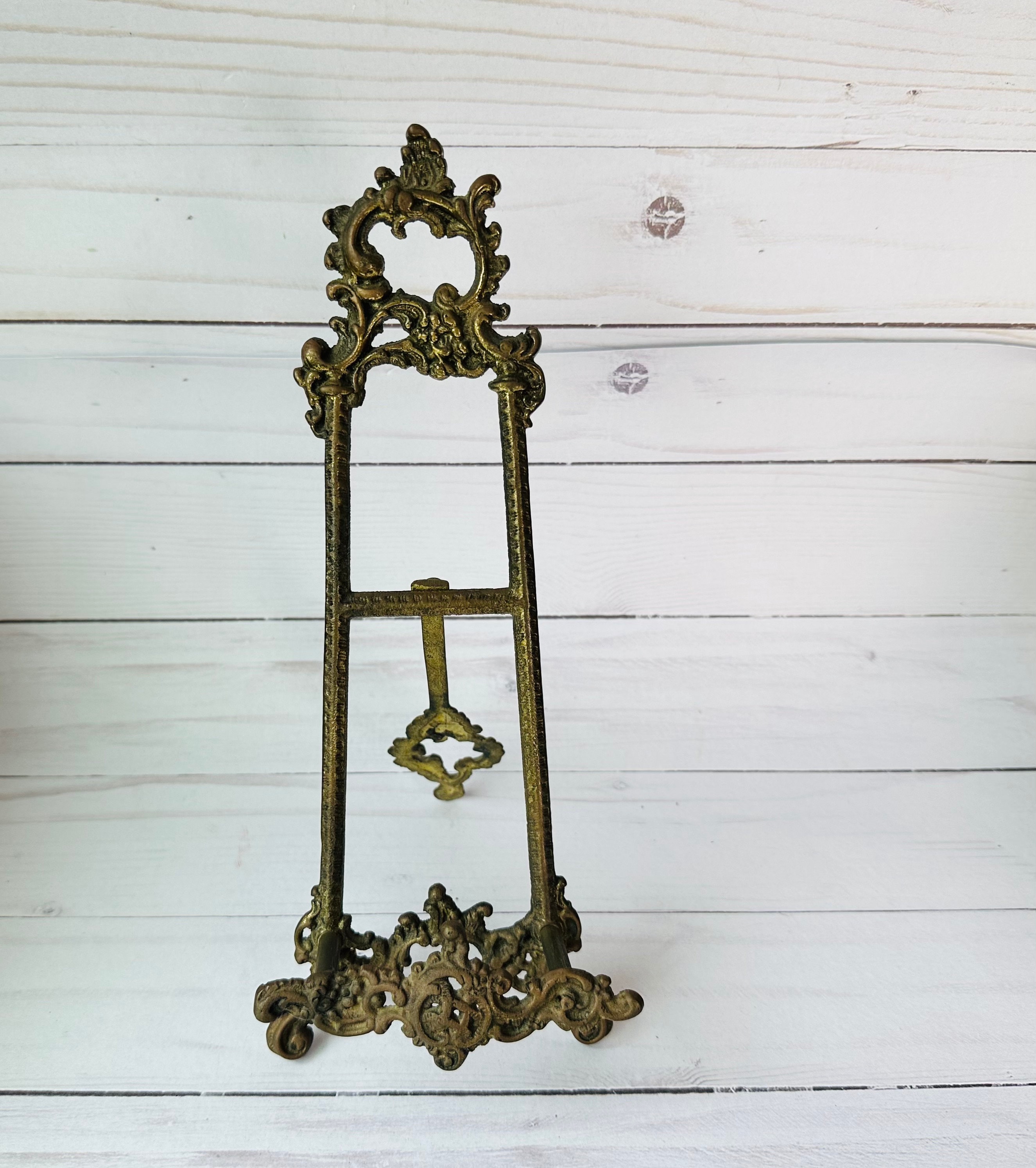 Vintage Ornate Brass Picture Stand Artwork Easel 22Tall