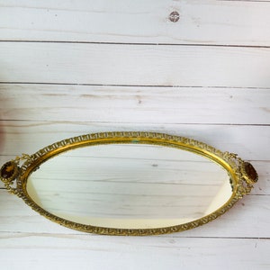 Oval Ormolu Mirrored Vanity Tray- Mirrored Perfume Tray