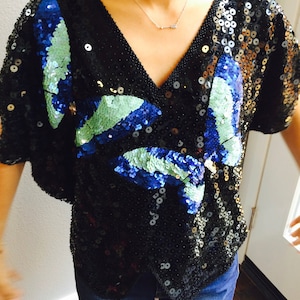Vintage 80er Jahre Pailletten Top Schmetterlinge