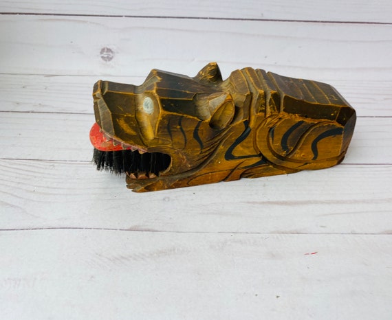 Vintage Carved Tiger Shoe Brush--Vintage Shoe Bru… - image 3