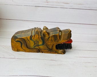 Spazzola per scarpe vintage con tigre intagliata - Portaspazzole per scarpe vintage - Distintivo ARP