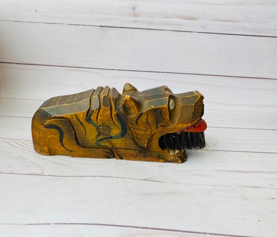 Vintage Carved Tiger Shoe Brush--Vintage Shoe Bru… - image 1