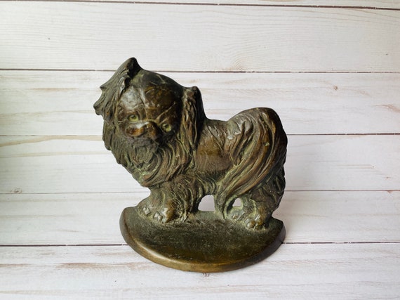 Solid Bronze NYB Dog Bookend--Bronze Doorstop--Pekingese Dog