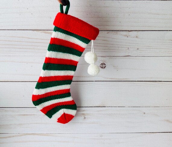 Vintage Baby Striped Christmas Stocking--Small Christmas Stocking--Mini Christmas Stocking