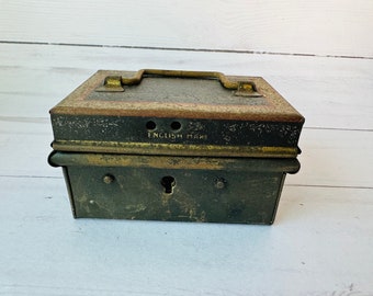 Vintage Miniature Metal Cash Box Made in England--England Money Box--Mini Metal Lock Box--Vintage Mini Cash Box