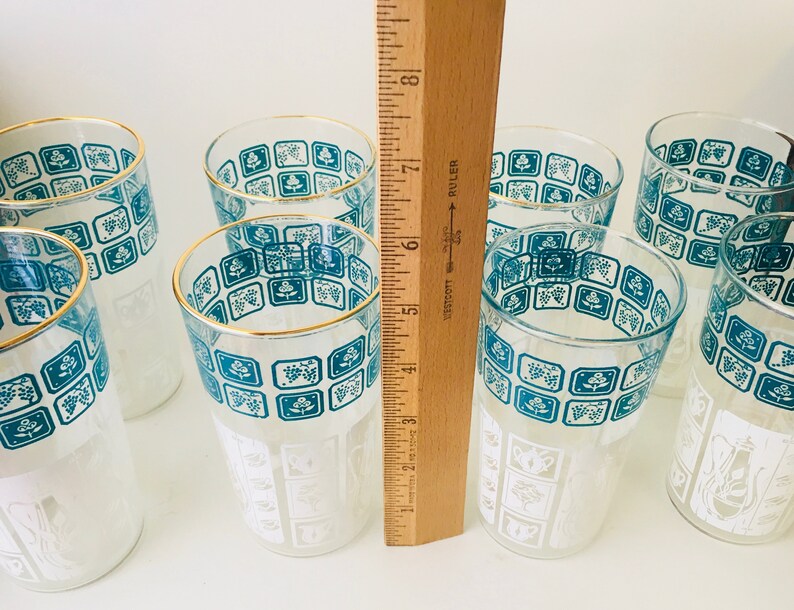 MCM Set of 8 Turquoise Blue & White Patterned Drinking Glasses Etsy