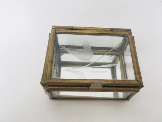 Vintage Mini Brass Glass Mirrored Base Small Jewelry Box Vintage Mini Brass Glass Mirrored