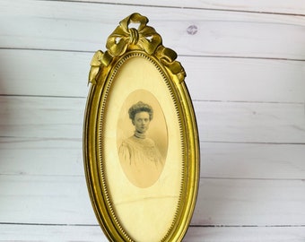Antique Oval Photo Frame With A Bow--Antique Gold Frame--French Photo Frame