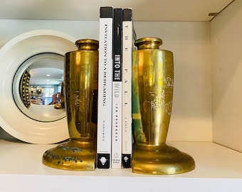 Vintage Etched Brass Chinoiserie Bookends