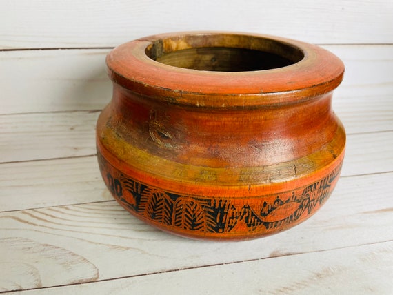 Vintage African Wooden Bowl With Animals--African Wood Bowl