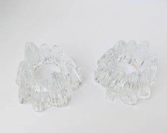 Glass Candleholders, Pair of Mid-Century Modern Nybro Sweden Volcano