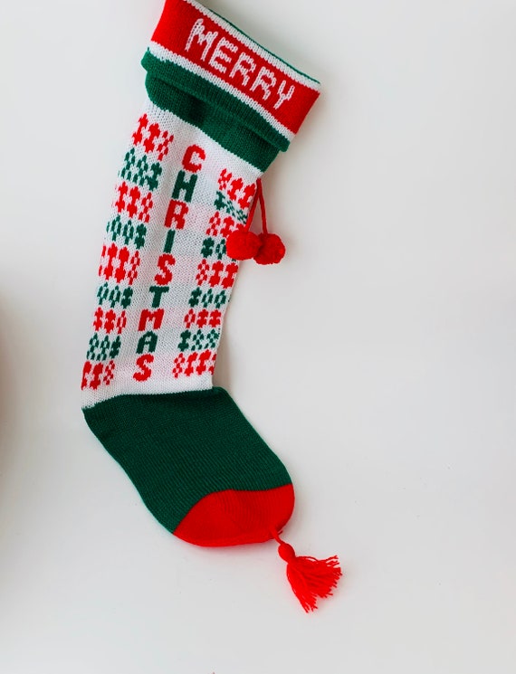 Vintage Machine knitted Christmas Stocking
