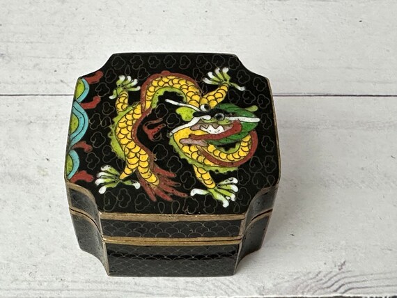 Mini Cloisonne Box--Dragon Cloisonne Lidded Jar--Black Cloisonne Box