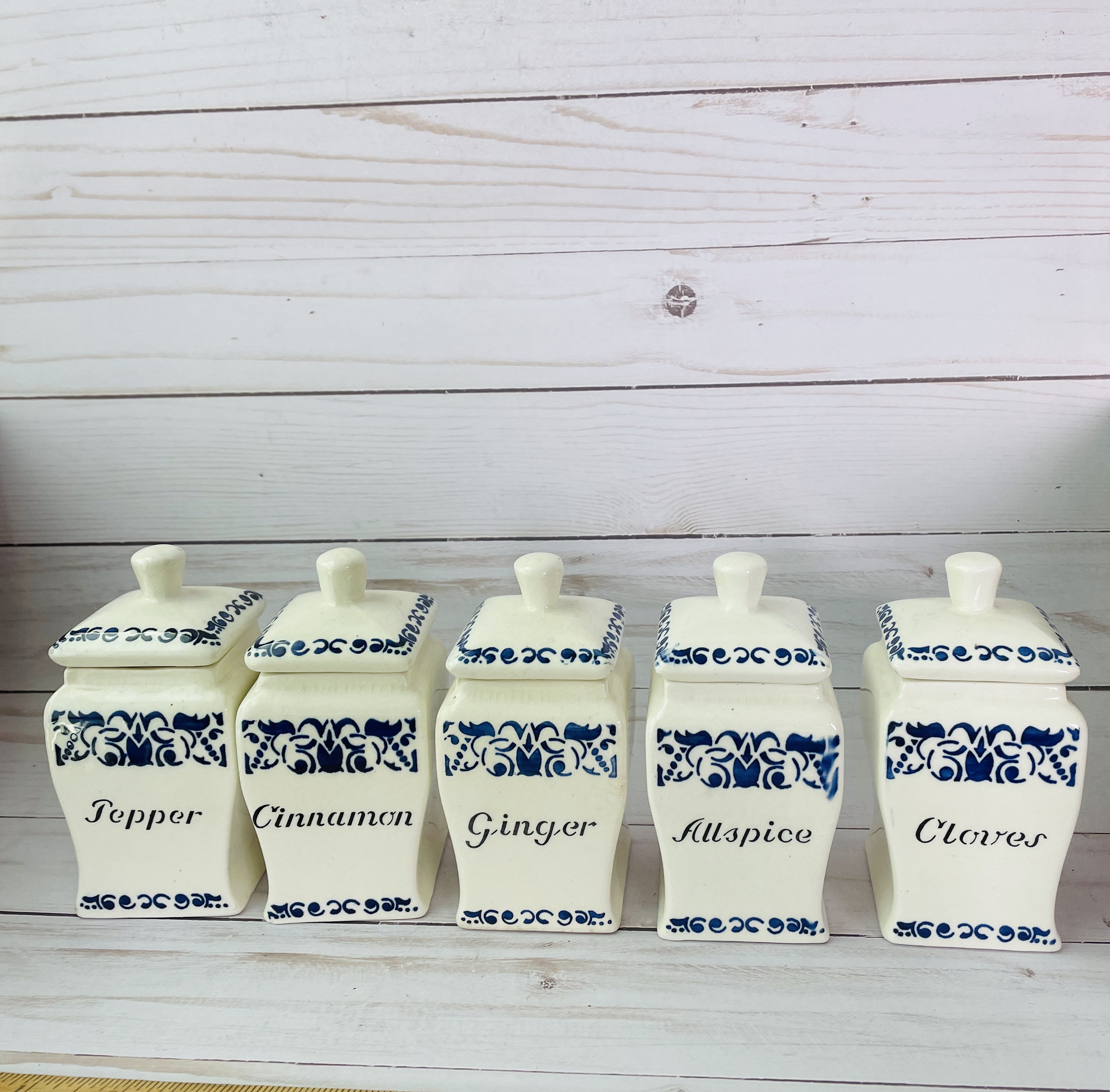 Vintage Blue & White German Spice Jars--Vintage Spice Canisters