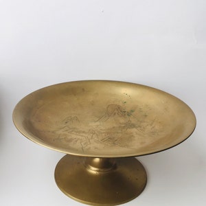 Vintage Etched Brass Bowl With Mountain Scene