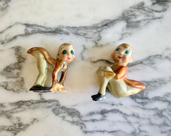 MCM Ceramic Pixie Elf--Anthropomorphic Elf--Anthropomorphic Figurine--Cricket Men--Vintage Elf--Japan Elf--Japan Pixie--Grasshopper Elf