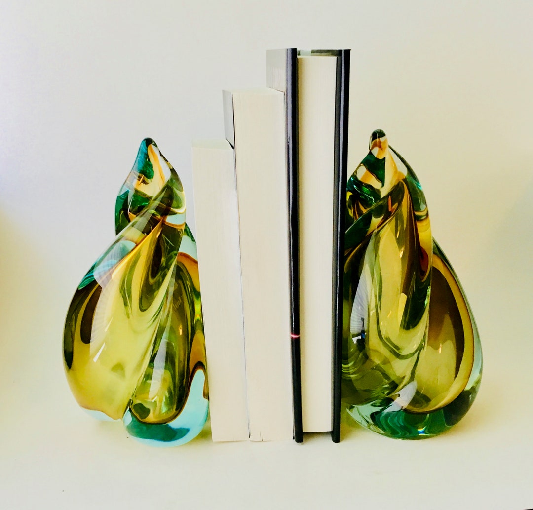 Colorful Glass Bookends Vintage Etsy Norway