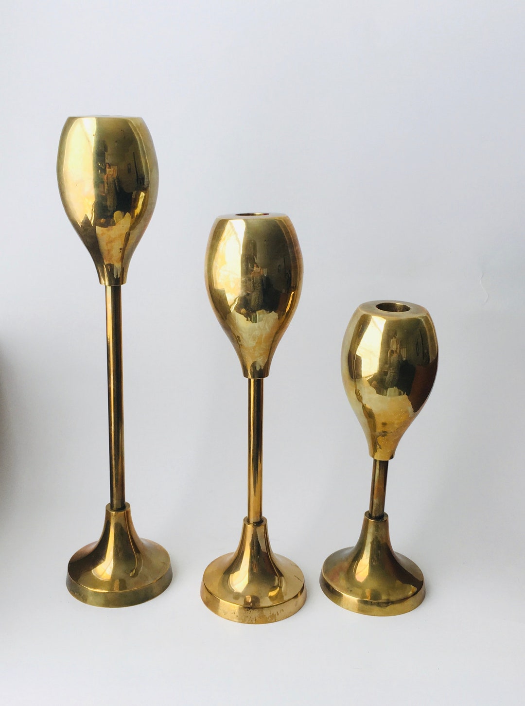 Brass Candlestick Holders - Set of 3 - Solid Taper - Vintage - Etsy