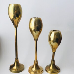 Brass Candlestick Holders - Set of 3 - Solid Taper - Vintage