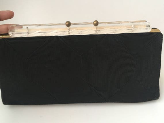 Vintage 1940s Black Corde Clutch - image 3