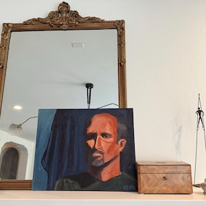 Vintage Gemälde Mann 16x20 - Original Gemälde - Stimmungsvoller Mann Leinwand - Signiert Antikes Wohndekor - Einzigartiges Wand Kunst Geschenk