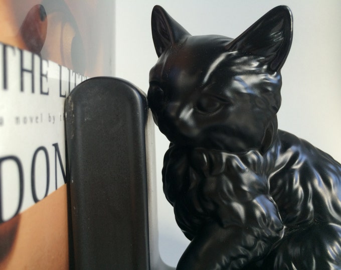Matte Finish Black Ceramic Cat Bookends Etsy