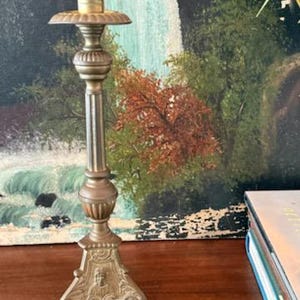 Vintage Brass Altar Candlestick Holder--Catholic Candle Holder--Catholic Gift--Religious Decor--Brass Candle Holder--Religious Gift