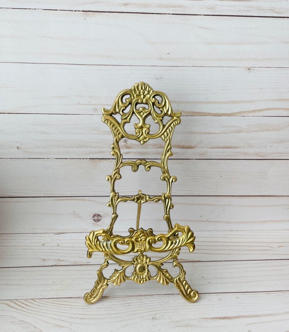 Photo Easel Solid Brass--Ornate Brass Mini Easel