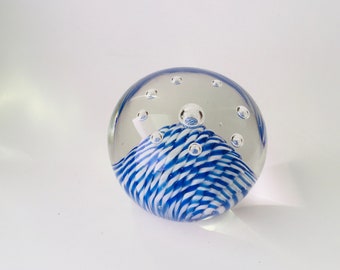 Blauw glazen presse-papier, vintage