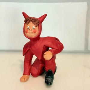 Vintage Devil Figurine--Devil Boy Figurine--Artisanal Halloween Decor--Pottery Halloween Decor--Cute Devil Figurine--Pottery Devil Figurine