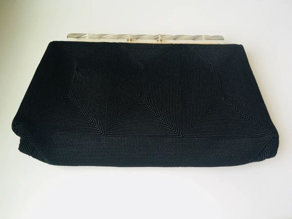 Vintage 1940s Black Corde Clutch - image 1