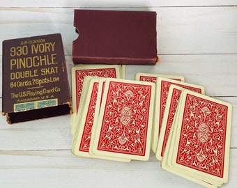 930 Ivory Pinochle Double Skat deck--2 Cents Stamp U.S. Playing Card Co.