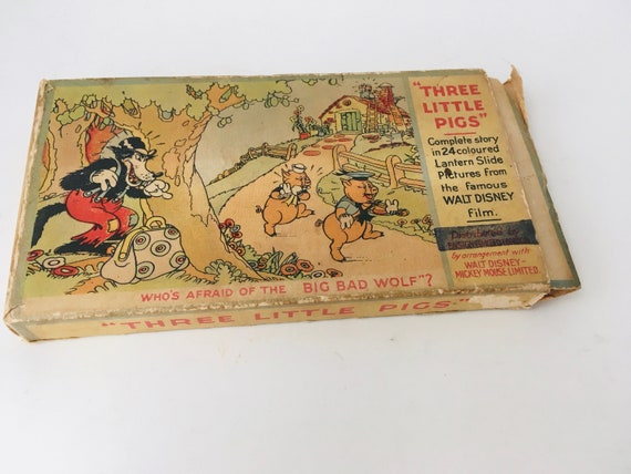 1930s "Three Little Pigs' Colored Lantern Slide Pictures Walt Disney film