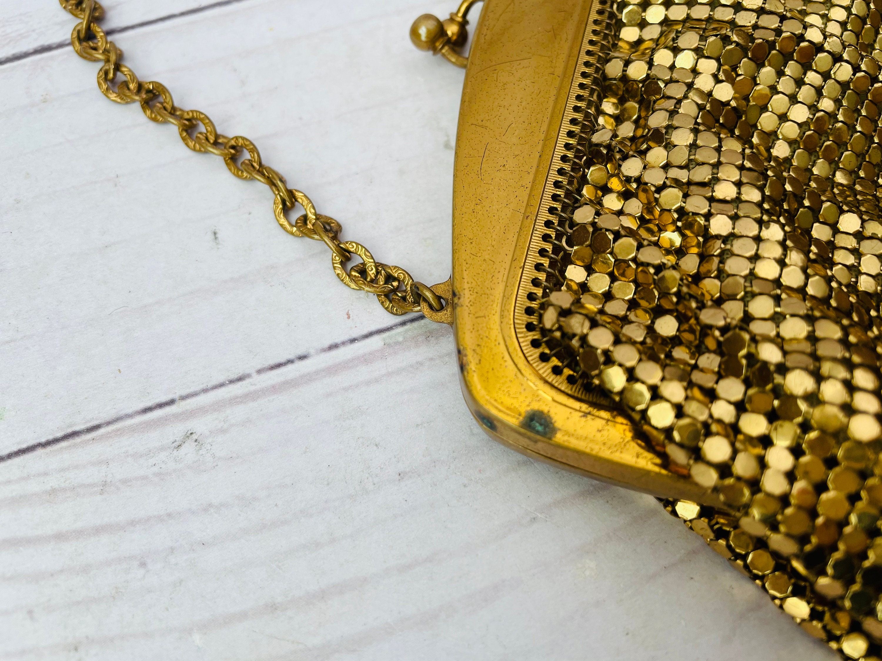 Whiting & Davis ゴールド バッグ Vintage Whiting & Davis Dresden Enameled Gold Mesh Costume