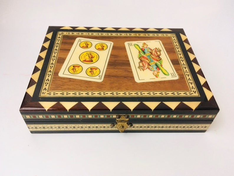 Vintage Wooden Card Box Decorative Jewelry For Him Deck Of Cards Game Room Decor Man Cave