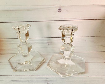 Val St. Lambert Candlesticks--Val ST. Lambert--Crystal Candle Holders