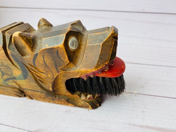 Vintage Carved Tiger Shoe Brush--Vintage Shoe Bru… - image 2