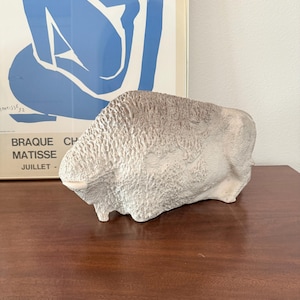 Vintage MCM Buffalo Statue--Vintage Made In USA Buffalo Figurine--White Pottery Animal--Buffalo Gift--Cabin Decor--Vintage Buffalo--USA 956
