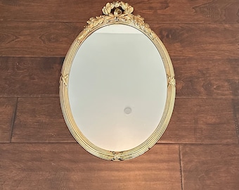 Vintage Oval Plastic Framed Mirror--Gold Frame Mirror--Vintage Plastic Frame Mirro--Oval Mirror