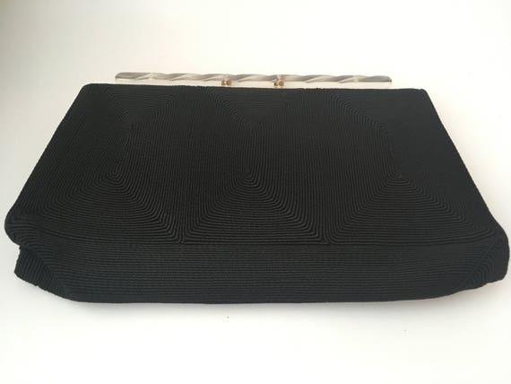 Vintage 1940s Black Corde Clutch - image 2